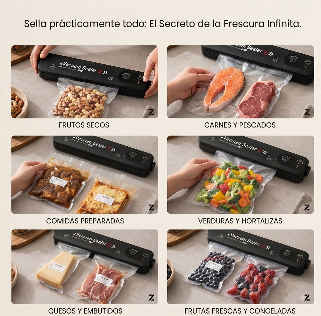 Sella prácticamente todo: frutos secos, carnes, pescados, comidas preparadas, verduras, quesos, embutidos y frutas frescas